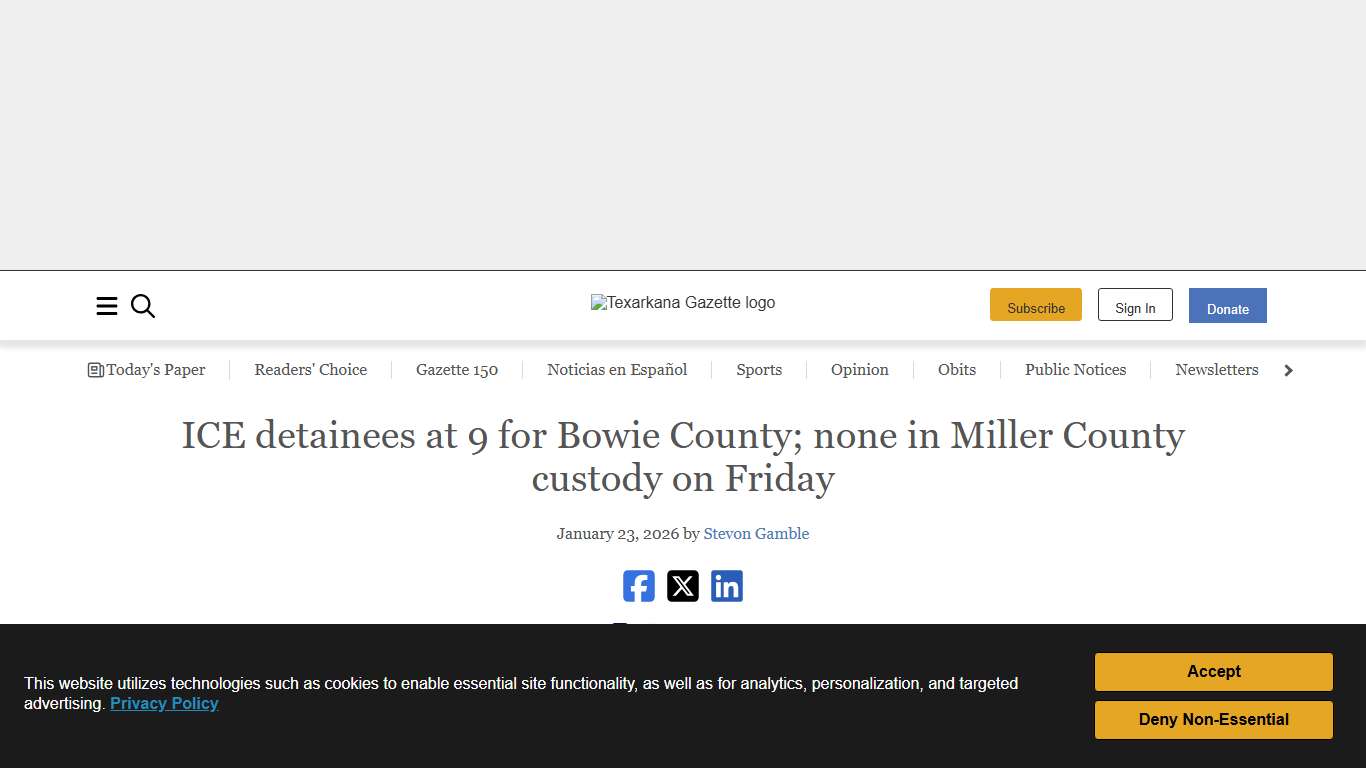 ICE detainees at 9 for Bowie County; none in Miller County custody on Friday Texarkana Gazette